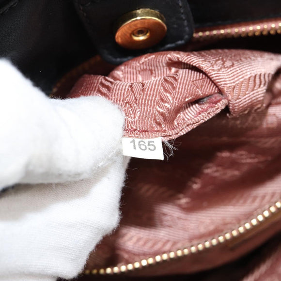 PRADA ribbon Hand Bag Nylon Leather Black Gold Auth 153236