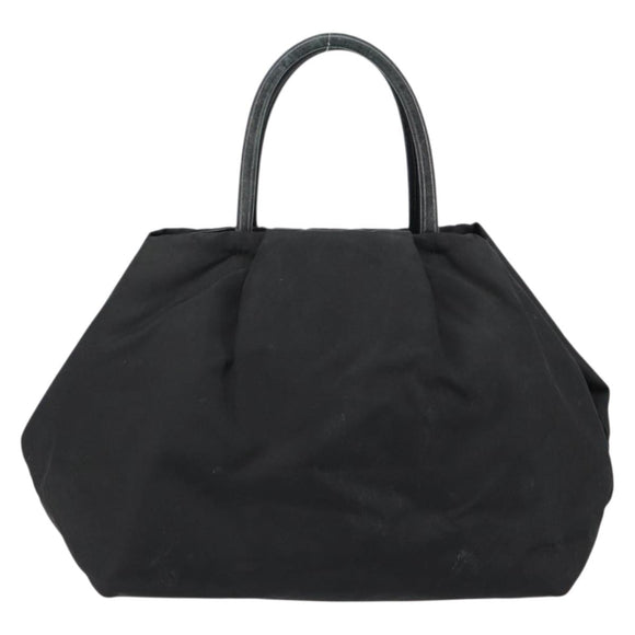 PRADA ribbon Hand Bag Nylon Leather Black Gold Auth 153236