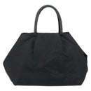 PRADA ribbon Hand Bag Nylon Leather Black Gold Auth 153236-2