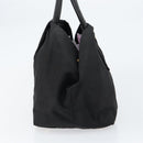 PRADA ribbon Hand Bag Nylon Leather Black Gold Auth 153236-4