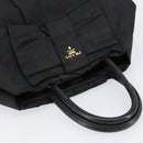 PRADA ribbon Hand Bag Nylon Leather Black Gold Auth 153236-6