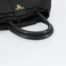 PRADA ribbon Hand Bag Nylon Leather Black Gold Auth 153236-7