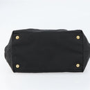 PRADA ribbon Hand Bag Nylon Leather Black Gold Auth 153236-5