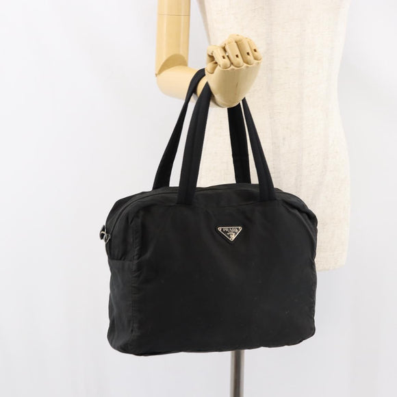 PRADA Hand Bag Nylon Black Silver Auth 153238