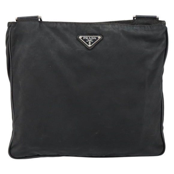 PRADA Shoulder Bag Nylon Black Silver Auth 153239