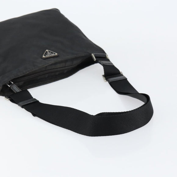 PRADA Shoulder Bag Nylon Black Silver Auth 153239