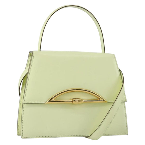 CELINE Hand Bag Leather 2way Green Gold Auth 153240