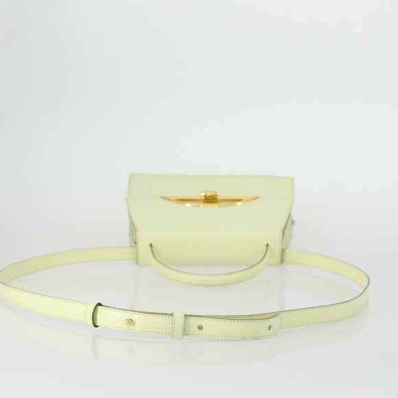 CELINE Hand Bag Leather 2way Green Gold Auth 153240