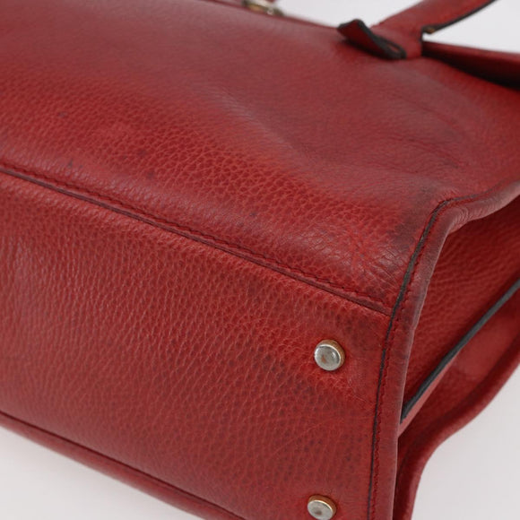 CELINE Tote Bag Leather Red Silver Auth 153241