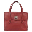 CELINE Tote Bag Leather Red Silver Auth 153241-2