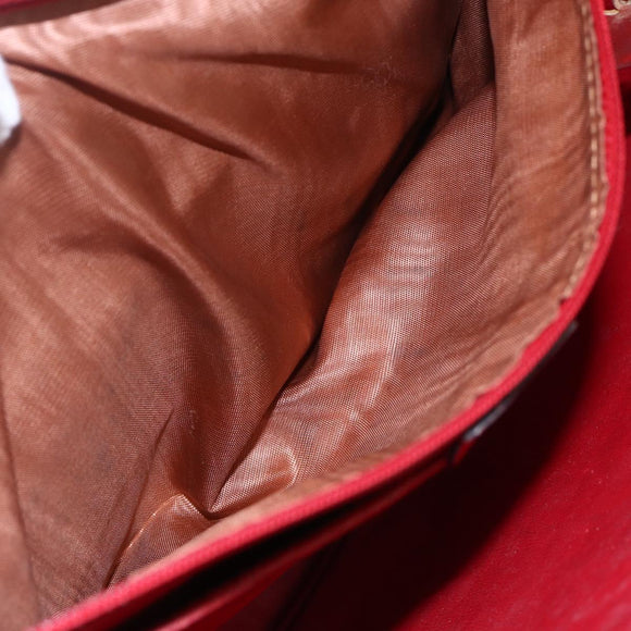 CELINE Tote Bag Leather Red Silver Auth 153241