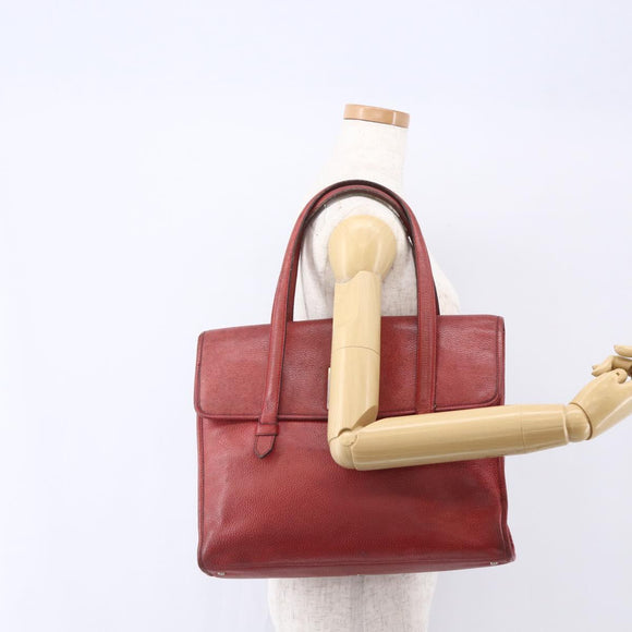 CELINE Tote Bag Leather Red Silver Auth 153241