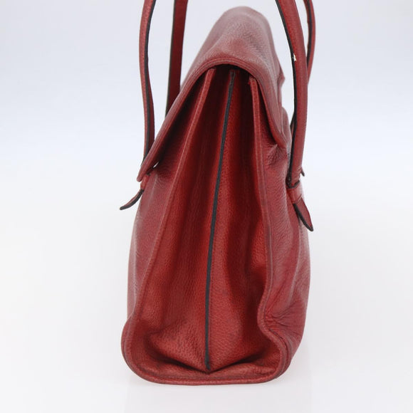 CELINE Tote Bag Leather Red Silver Auth 153241