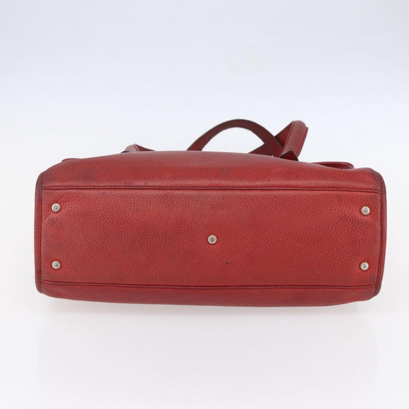 CELINE Tote Bag Leather Red Silver Auth 153241