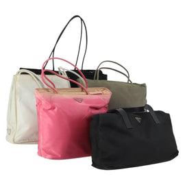 PRADA Hand Bag Nylon 5 Set Black White pink Auth 153249