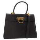 Salvatore Ferragamo Gancini Hand Bag Leather 2way Dark Brown Gold Auth 153307-1