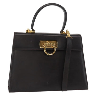 Salvatore Ferragamo Gancini Hand Bag Leather 2way Dark Brown Gold Auth 153307