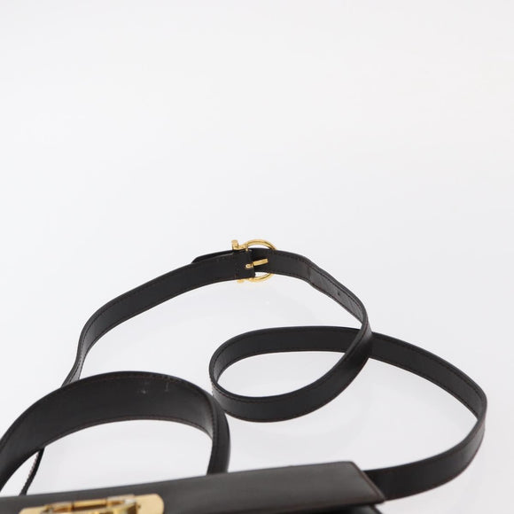 Salvatore Ferragamo Gancini Hand Bag Leather 2way Dark Brown Gold Auth 153307