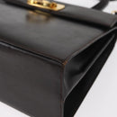 Salvatore Ferragamo Gancini Hand Bag Leather 2way Dark Brown Gold Auth 153307-14