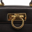 Salvatore Ferragamo Gancini Hand Bag Leather 2way Dark Brown Gold Auth 153307-17
