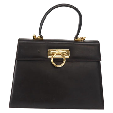 Salvatore Ferragamo Gancini Hand Bag Leather 2way Dark Brown Gold Auth 153307 - 0