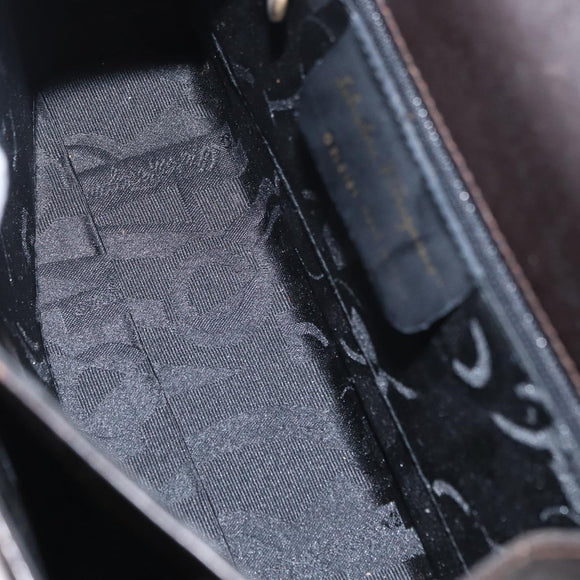 Salvatore Ferragamo Gancini Hand Bag Leather 2way Dark Brown Gold Auth 153307