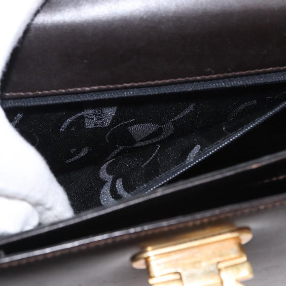 Salvatore Ferragamo Gancini Hand Bag Leather 2way Dark Brown Gold Auth 153307