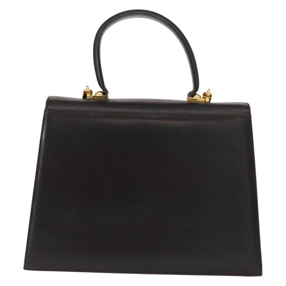 Salvatore Ferragamo Gancini Hand Bag Leather 2way Dark Brown Gold Auth 153307