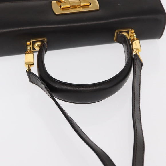 Salvatore Ferragamo Gancini Hand Bag Leather 2way Dark Brown Gold Auth 153307