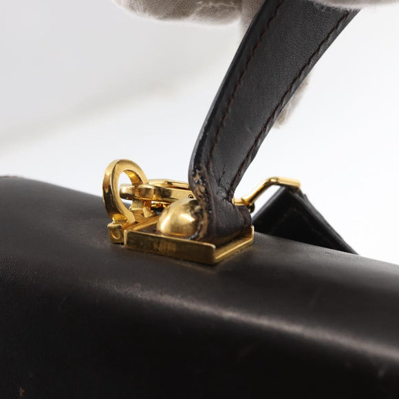 Salvatore Ferragamo Gancini Hand Bag Leather 2way Dark Brown Gold Auth 153307