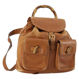 GUCCI Bamboo Backpack Leather Brown Gold 003 1998 0016 Auth 153308