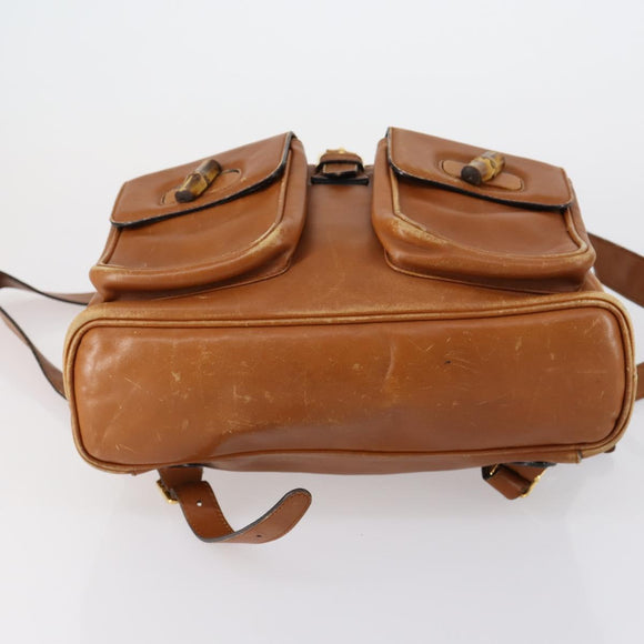 GUCCI Bamboo Backpack Leather Brown Gold 003 1998 0016 Auth 153308