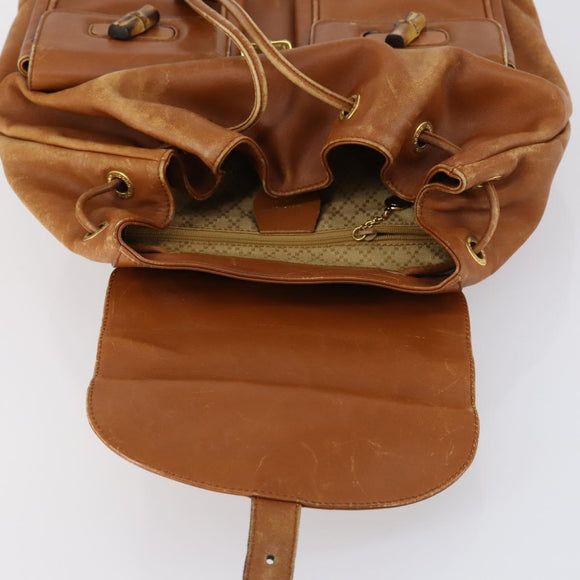 GUCCI Bamboo Backpack Leather Brown Gold 003 1998 0016 Auth 153308