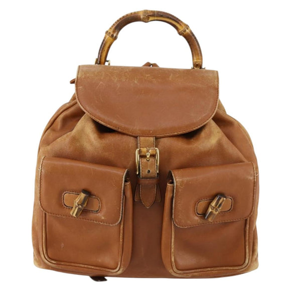 GUCCI Bamboo Backpack Leather Brown Gold 003 1998 0016 Auth 153308