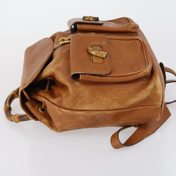 GUCCI Bamboo Backpack Leather Brown Gold 003 1998 0016 Auth 153308
