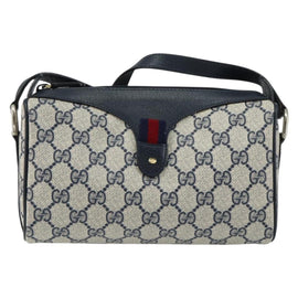 GUCCI GG Supreme Sherry Line Shoulder Bag PVC Navy Gold Auth 153309 - 0