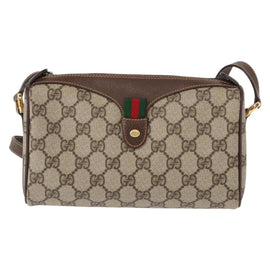 GUCCI GG Supreme Web Sherry Line Bag PVC Beige Gold 89 02 018 Auth 153310 - 0