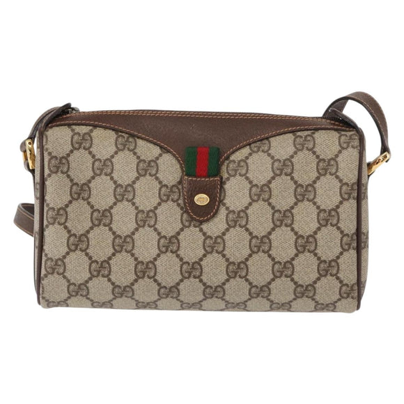 GUCCI GG Supreme Web Sherry Line Bag PVC Beige Gold 89 02 018 Auth 153310