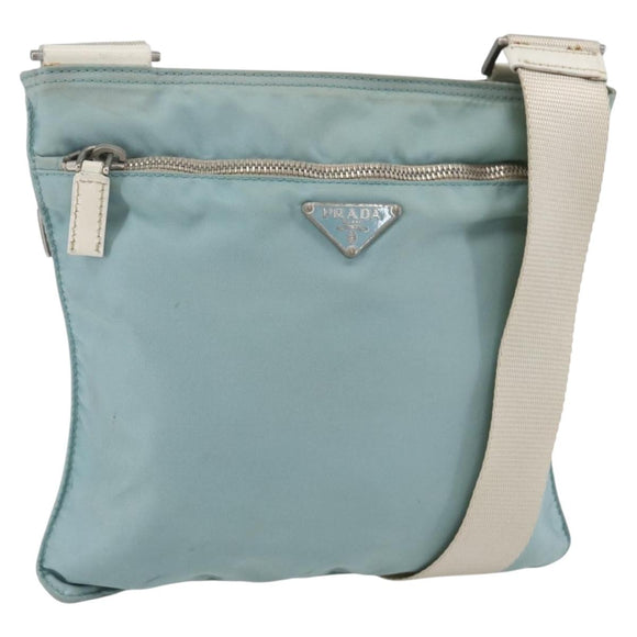 PRADA Shoulder Bag Nylon Light Blue Silver Auth 153313