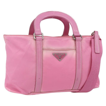 PRADA Hand Bag Nylon 2way Pink Silver Auth 153314