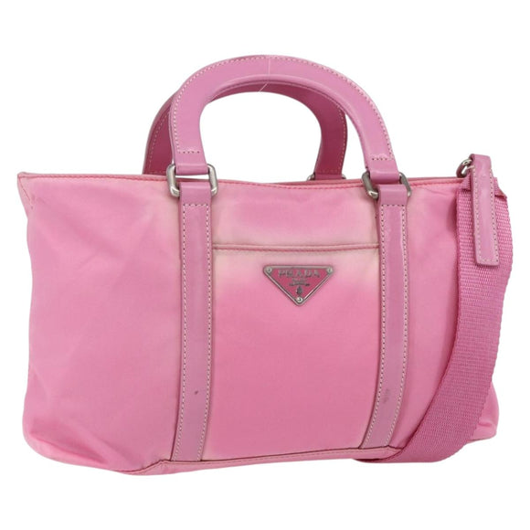 PRADA Hand Bag Nylon 2way Pink Silver Auth 153314