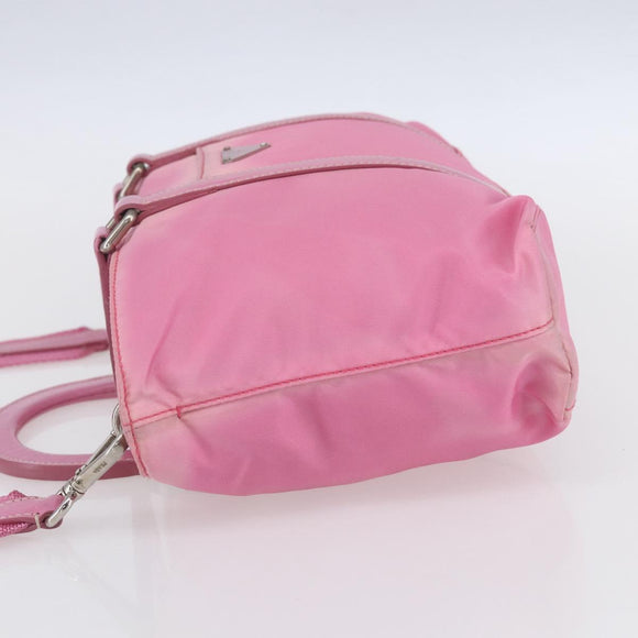 PRADA Hand Bag Nylon 2way Pink Silver Auth 153314