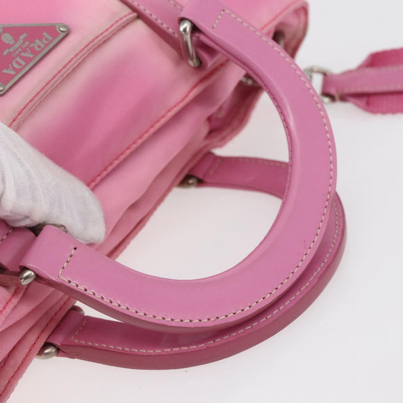 PRADA Hand Bag Nylon 2way Pink Silver Auth 153314