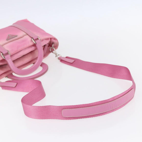 PRADA Hand Bag Nylon 2way Pink Silver Auth 153314