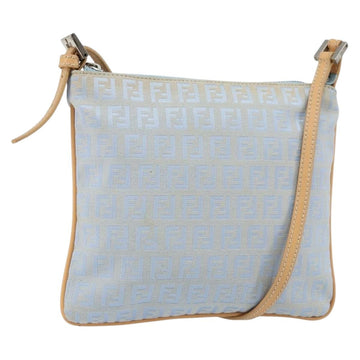 FENDI Zucchino Canvas Shoulder Bag Light Blue Silver Auth 153315
