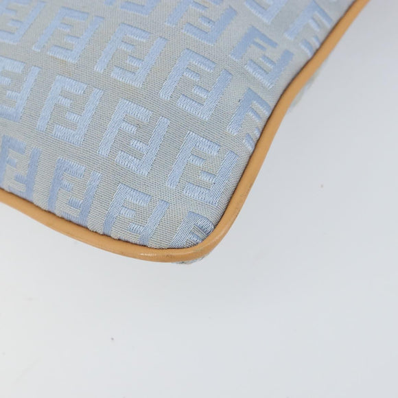 FENDI Zucchino Canvas Shoulder Bag Light Blue Silver Auth 153315