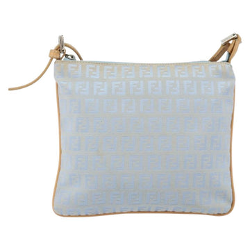 FENDI Zucchino Canvas Shoulder Bag Light Blue Silver Auth 153315 - 0