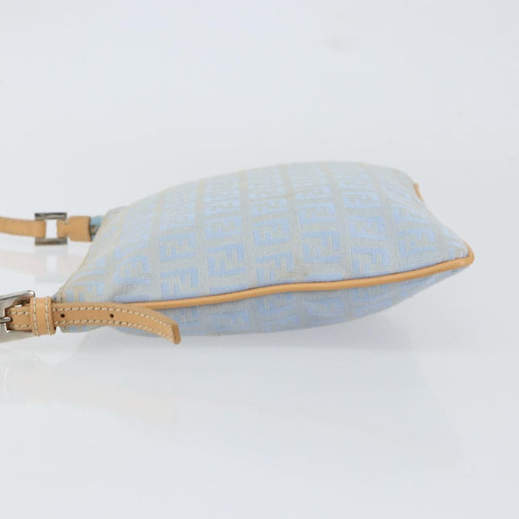 FENDI Zucchino Canvas Shoulder Bag Light Blue Silver Auth 153315