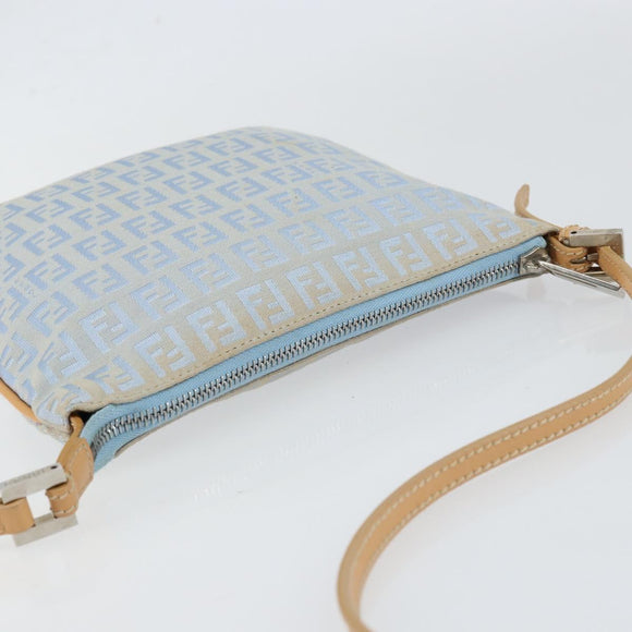 FENDI Zucchino Canvas Shoulder Bag Light Blue Silver Auth 153315