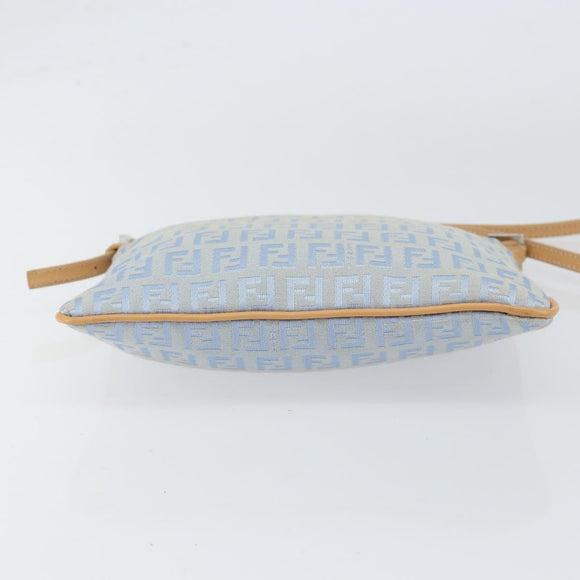 FENDI Zucchino Canvas Shoulder Bag Light Blue Silver Auth 153315